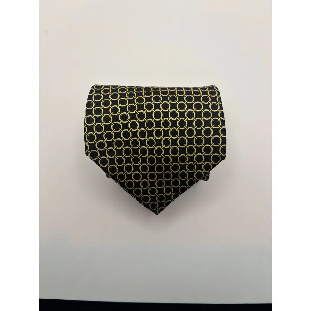 Custom Shop Mens Silk Necktie Black Gold Geometric Rings Purple Liner Tie